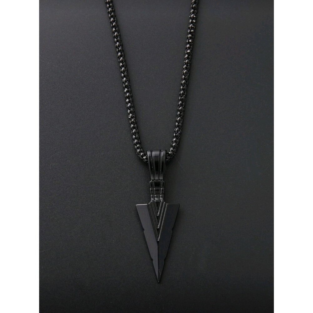 Mens Black Arrowhead Pendant Necklace Chain Stainless Steel‎ Spear Point